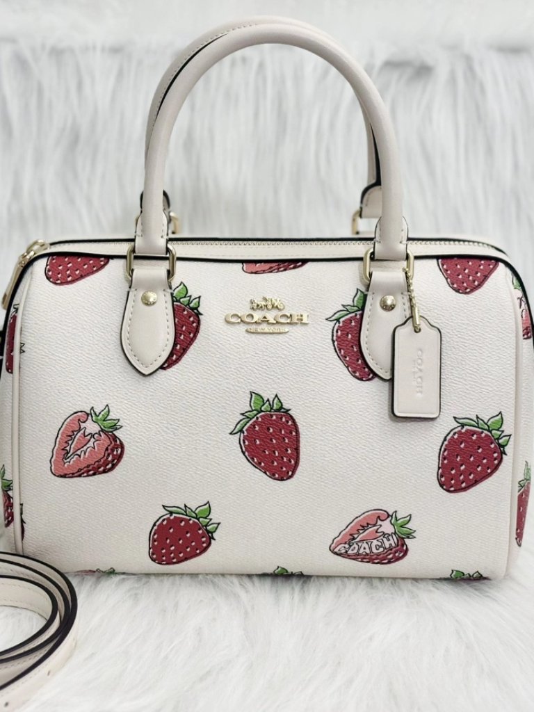Nwt Coach Rowan Satchel Bag With Strawberry Print Cal63